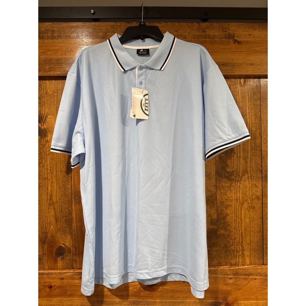 Zity Mens Light Blue Short Sleeve Polo Shirt Tipped Collar Performance 2XL NWT
